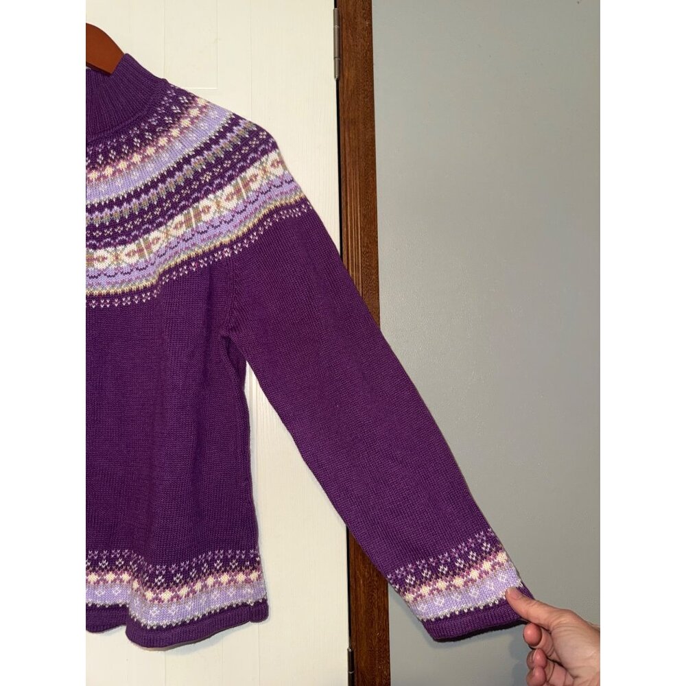 NWT Tiara International Design Purple Full Zip Mock Neck Fair Isle Sweater Med - Picture 7 of 12